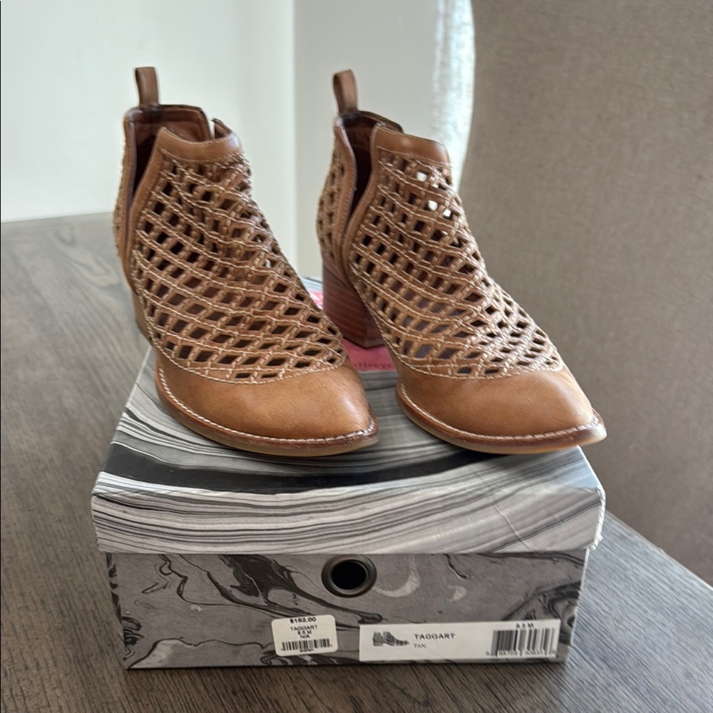 Jeffrey Campbell Tan Woven Leather Ankle Booties